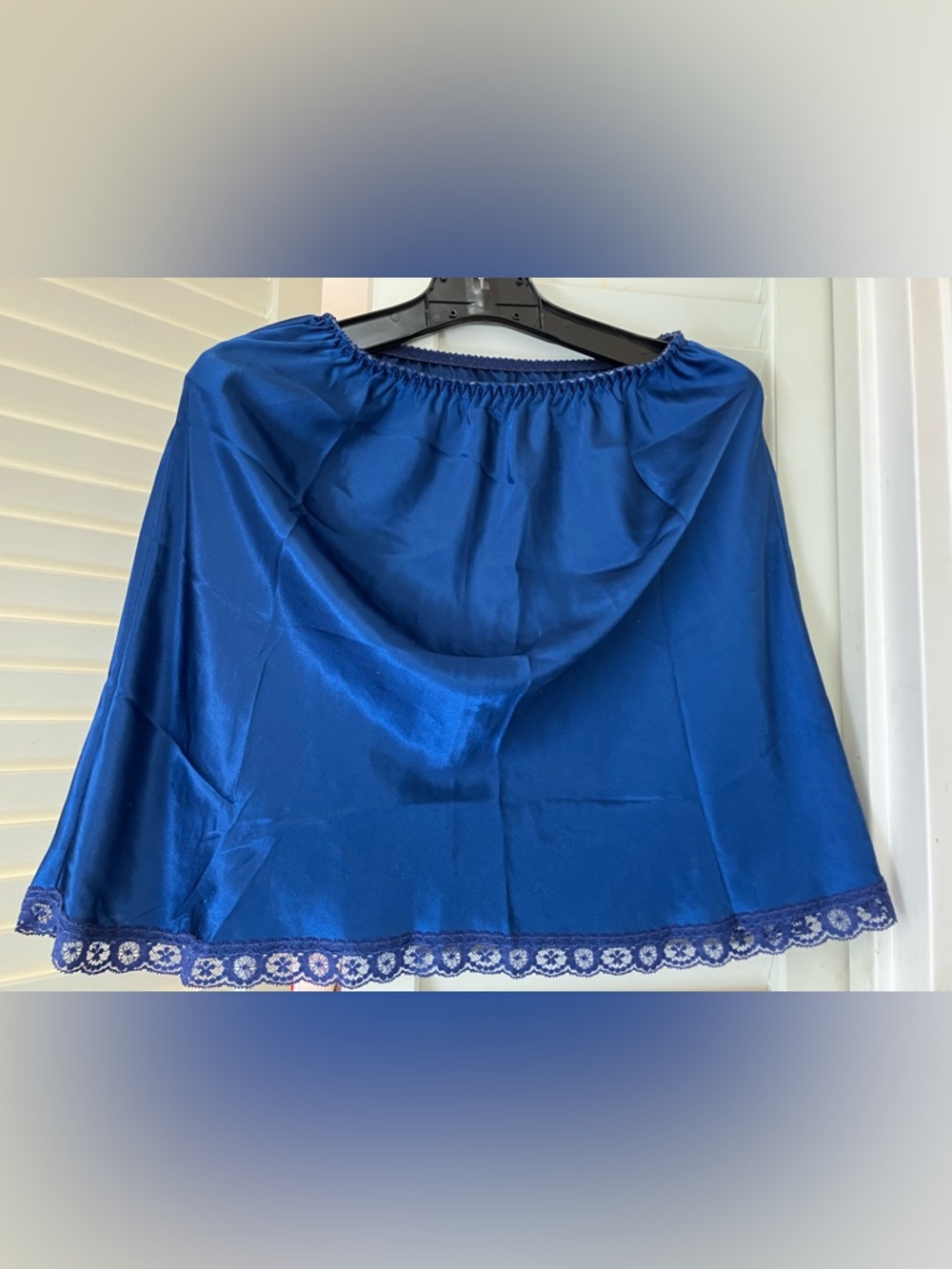 Saks Fifth Avenue Royal Blue Satin Chemise Slips with Lace Hem